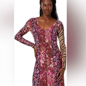 Johnny Was Multicolor Long Sleeve Dress, mesh